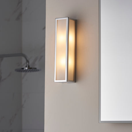 Newham 2 Light Bathroom Wall Light, Chrome/Frosted Glass