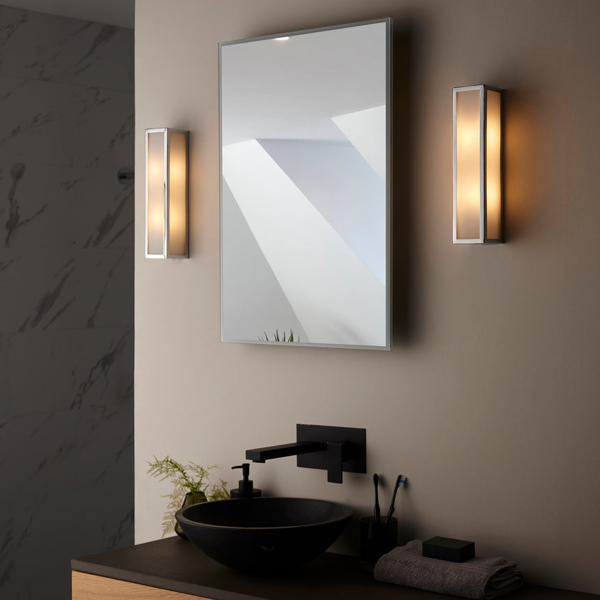 Newham 2 Light Bathroom Wall Light, Chrome/Frosted Glass