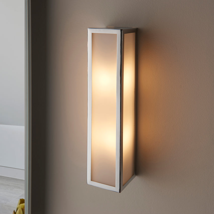 Newham 2 Light Bathroom Wall Light, Chrome/Frosted Glass