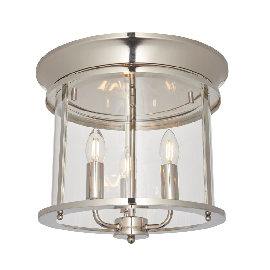 Hampworth 3 Light Flush Ceiling Light, Nickel/Glass