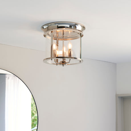 Hampworth 3 Light Flush Ceiling Light, Nickel/Glass