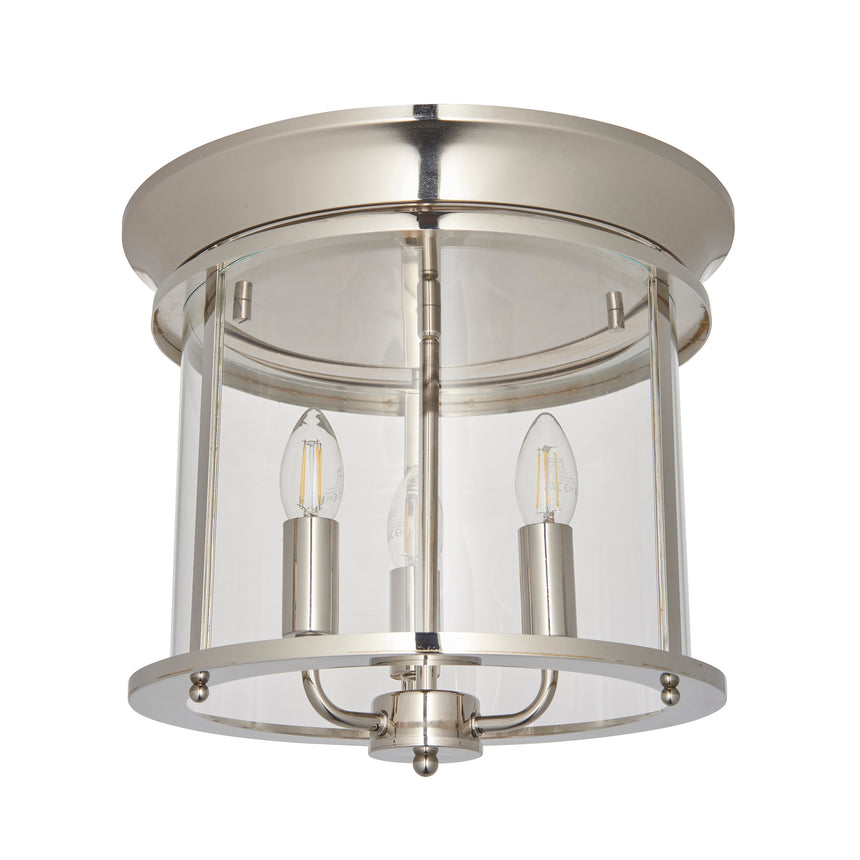 Hampworth 3 Light Flush Ceiling Light, Nickel/Glass