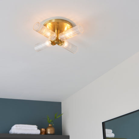 Talo Semi flush Bathroom Ceiling Light, Satin Brass