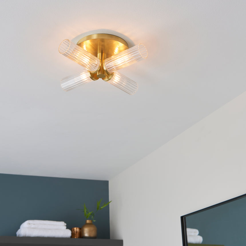 Talo Semi flush Bathroom Ceiling Light, Satin Brass