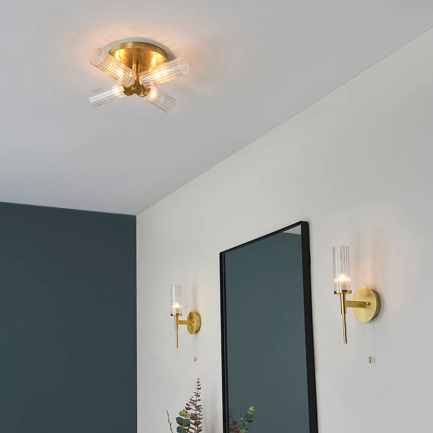 Talo Semi flush Bathroom Ceiling Light, Satin Brass