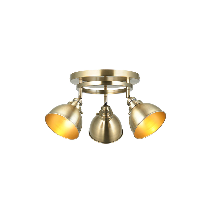 Wyatt 3 Light Ceiling Spotlights, Antique Brass