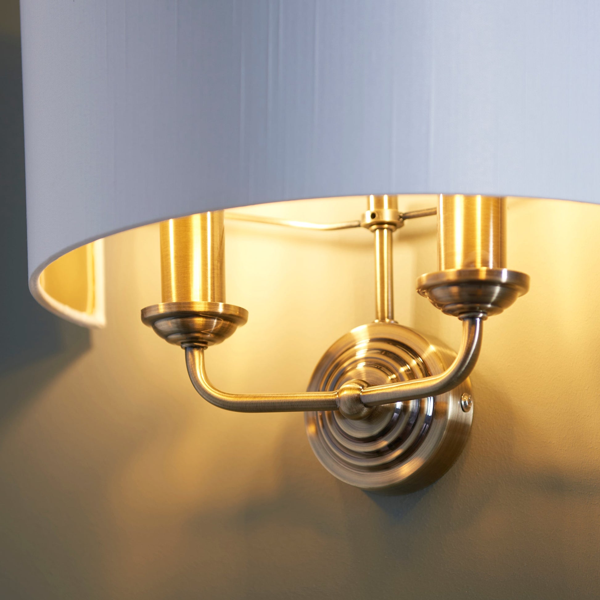 Highclere 2 Light Wall Light, Antique Brass/White