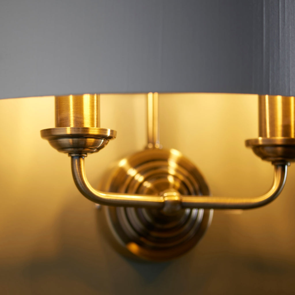 Highclere 2 Light Wall Light, Antique Brass/White