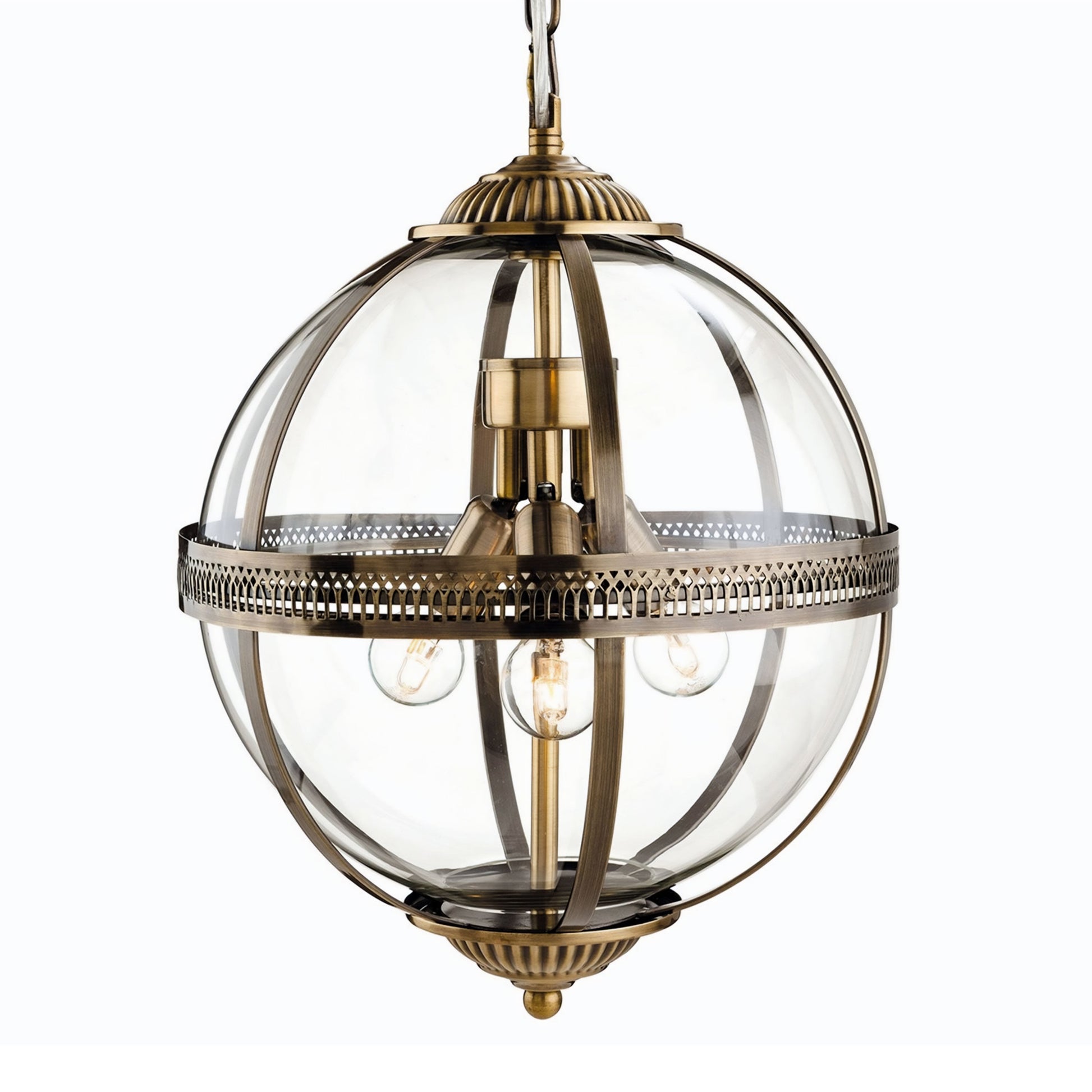 Braeden Globe Lantern Pendant Light, Antique Brass