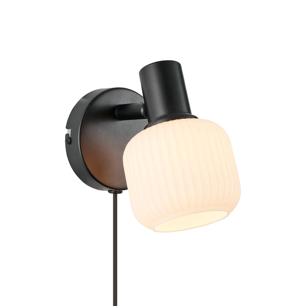 Milford Mini Wall Light, Opal/Black