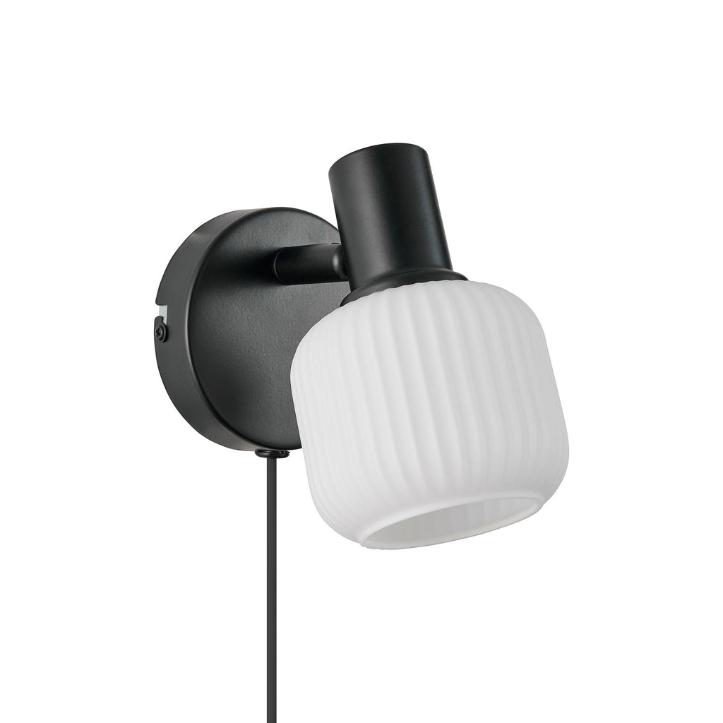 Milford Mini Wall Light, Opal/Black