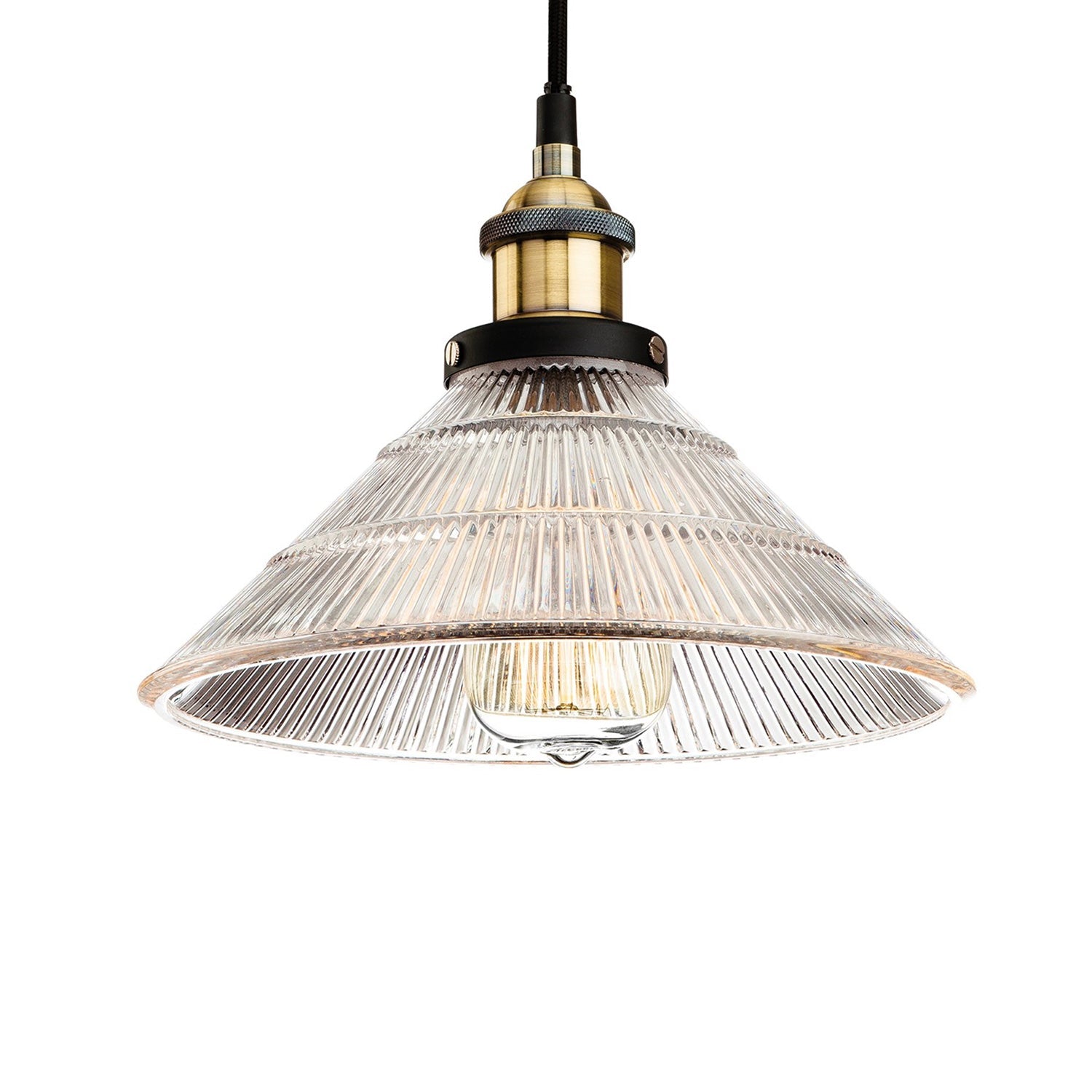 Ava Prismatic Glass Pendant Light, Antique Brass