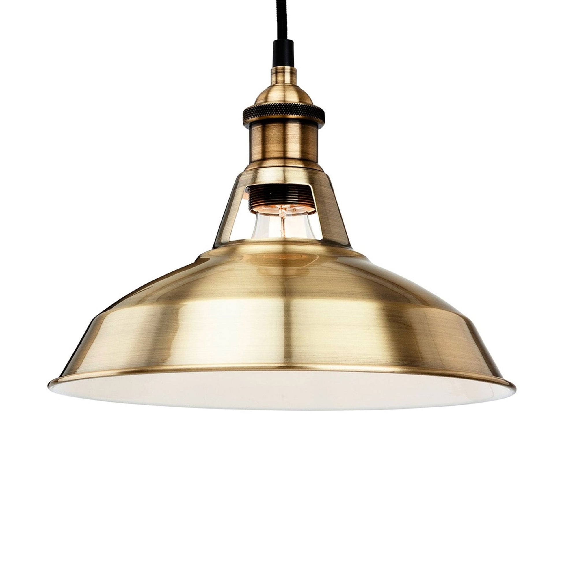 Bedford Industrial Metal Pendant Light, Antique Brass