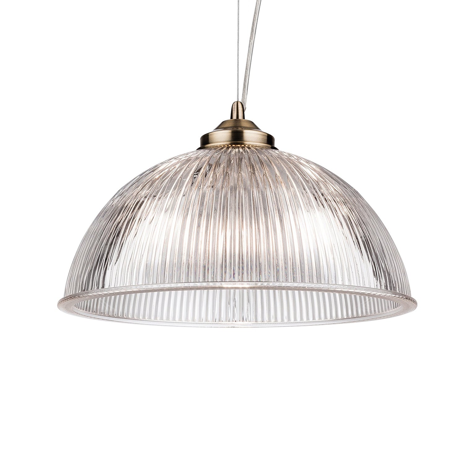 Ekland Ribbed Glass Pendant Light, Antique Brass