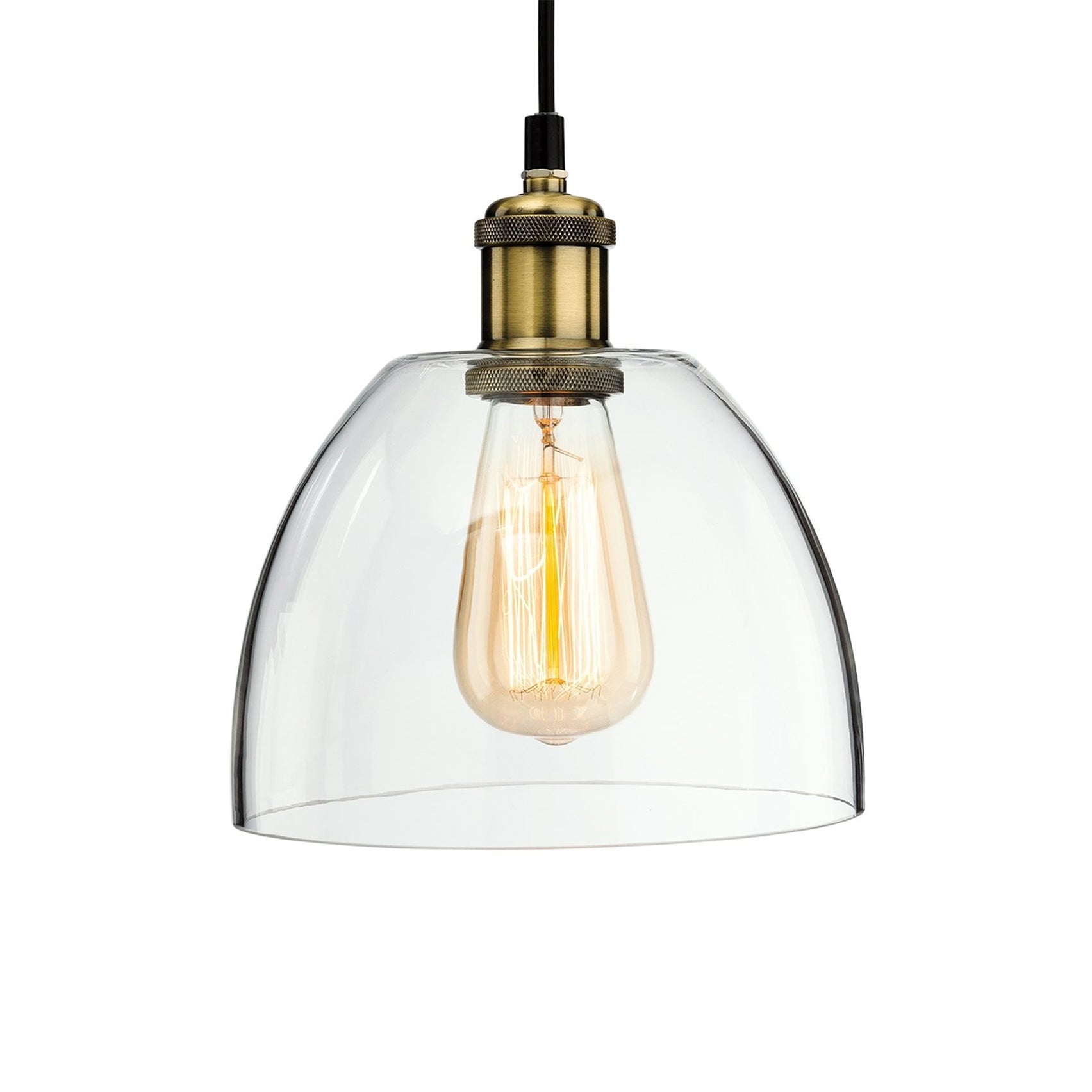 Ava Glass Dome Vintage Pendant Light, Antique Brass