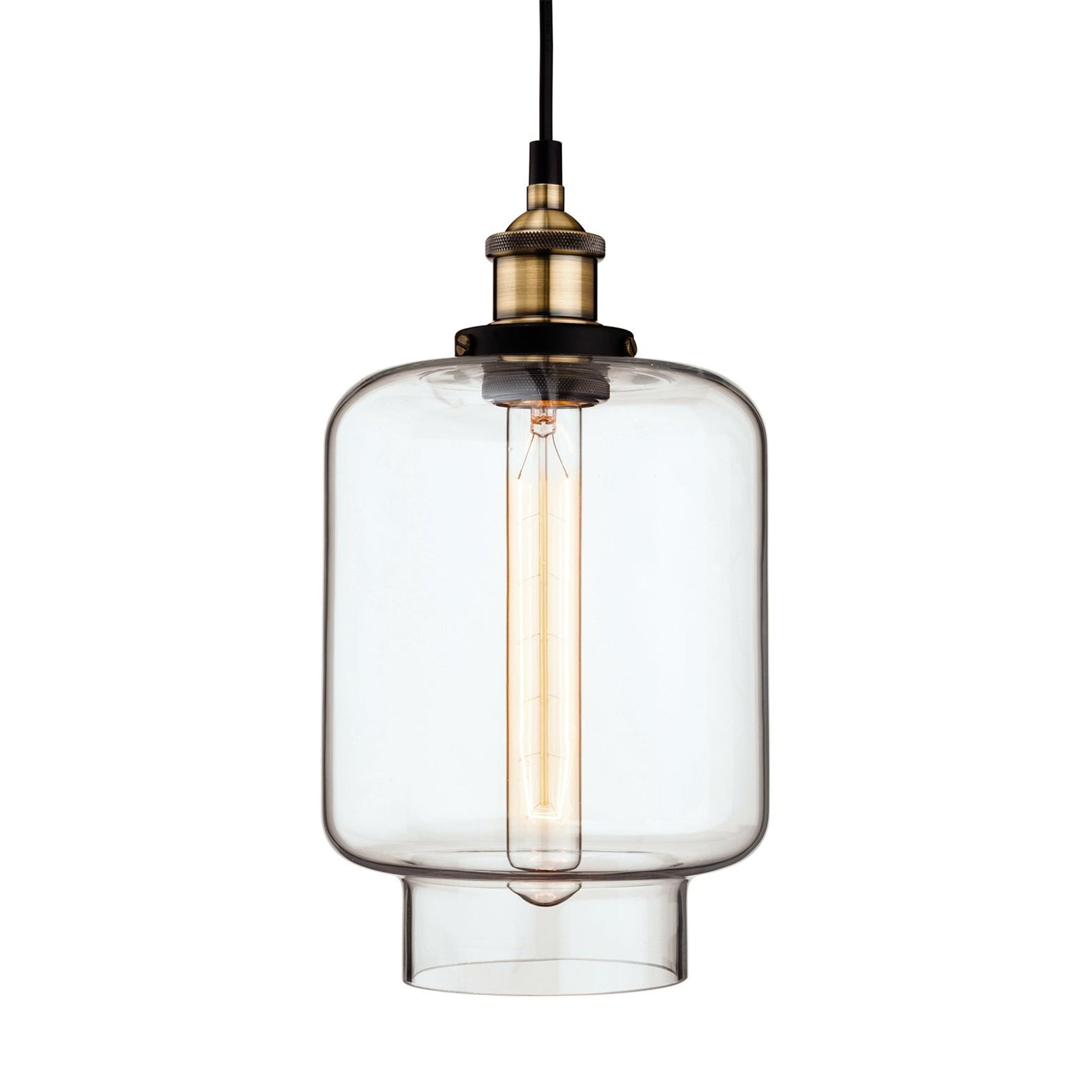 Ava Glass Cylinder Pendant Light, Antique Brass