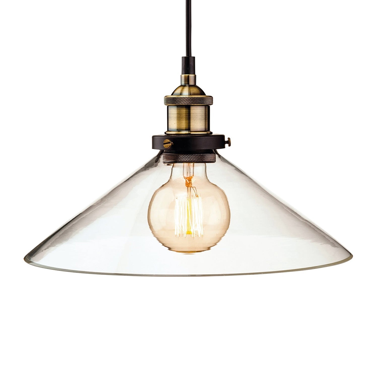 Ava Conical Glass Pendant Light, Antique Brass