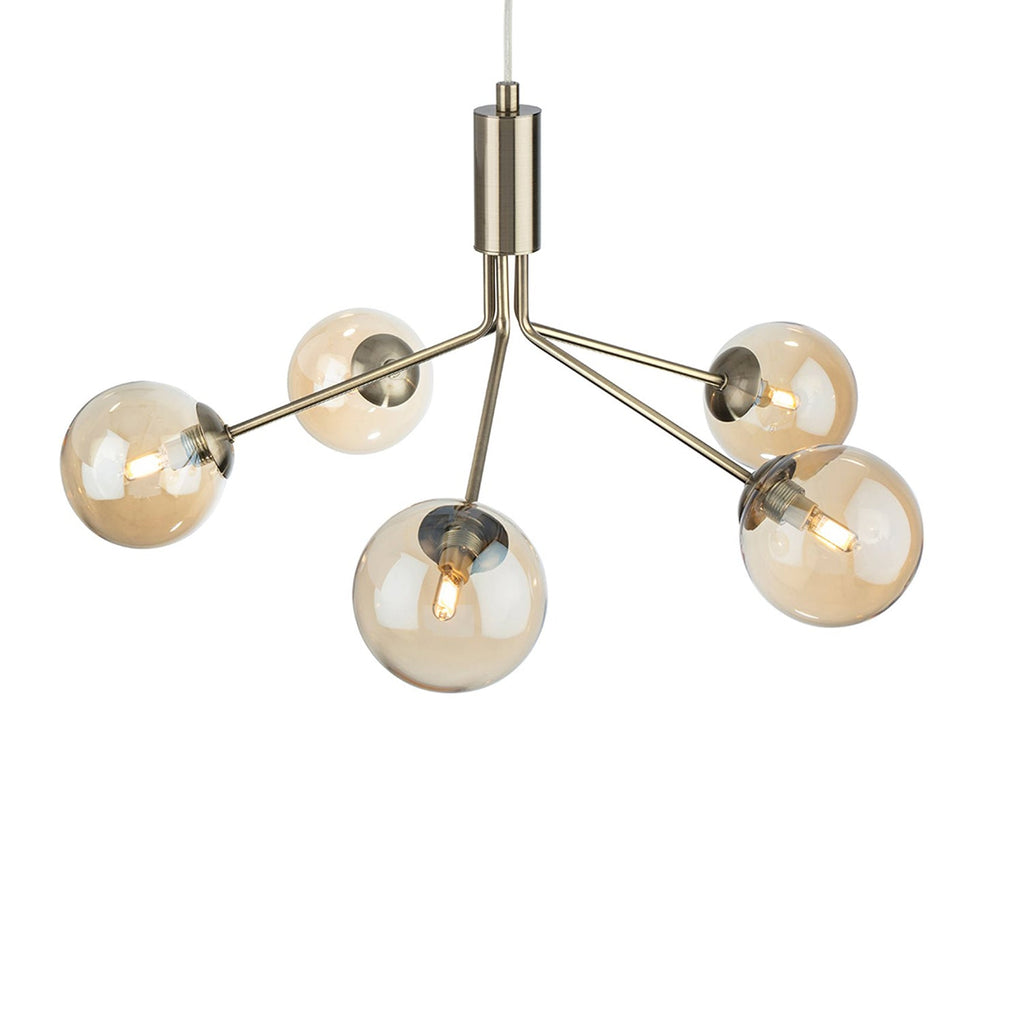 Heron 5 Pendant Light, Antique Brass