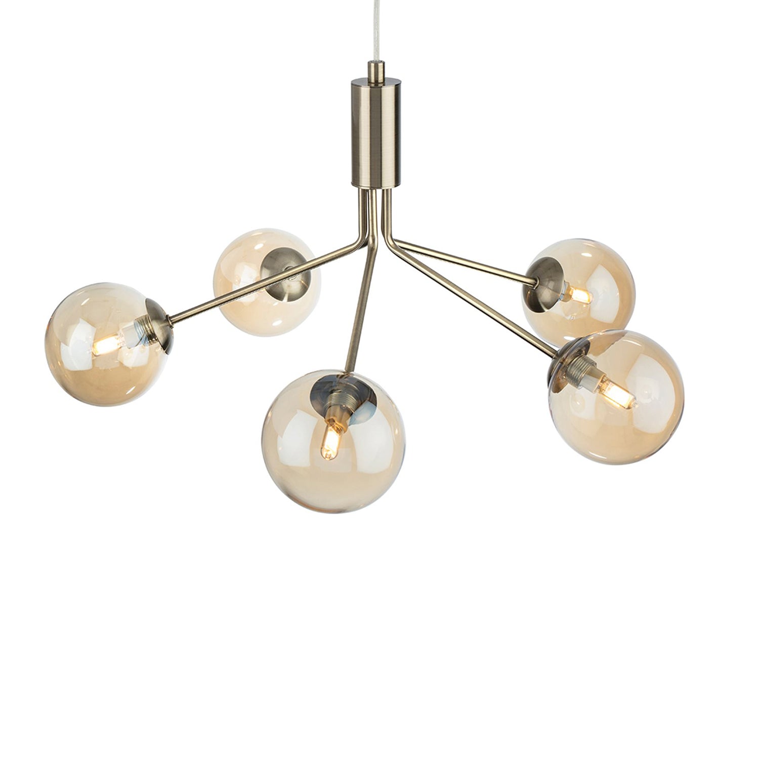 Heron 5 Pendant Light, Antique Brass