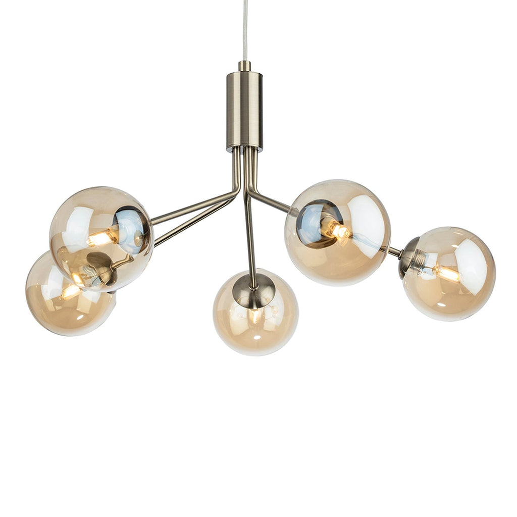 Heron 5 Pendant Light, Antique Brass