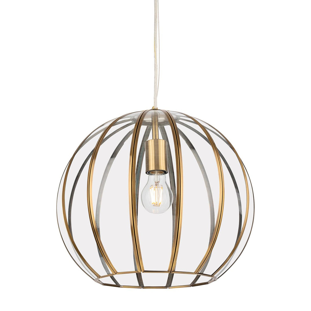 Muse Globe Pendant Light, Clear/Antique Brass