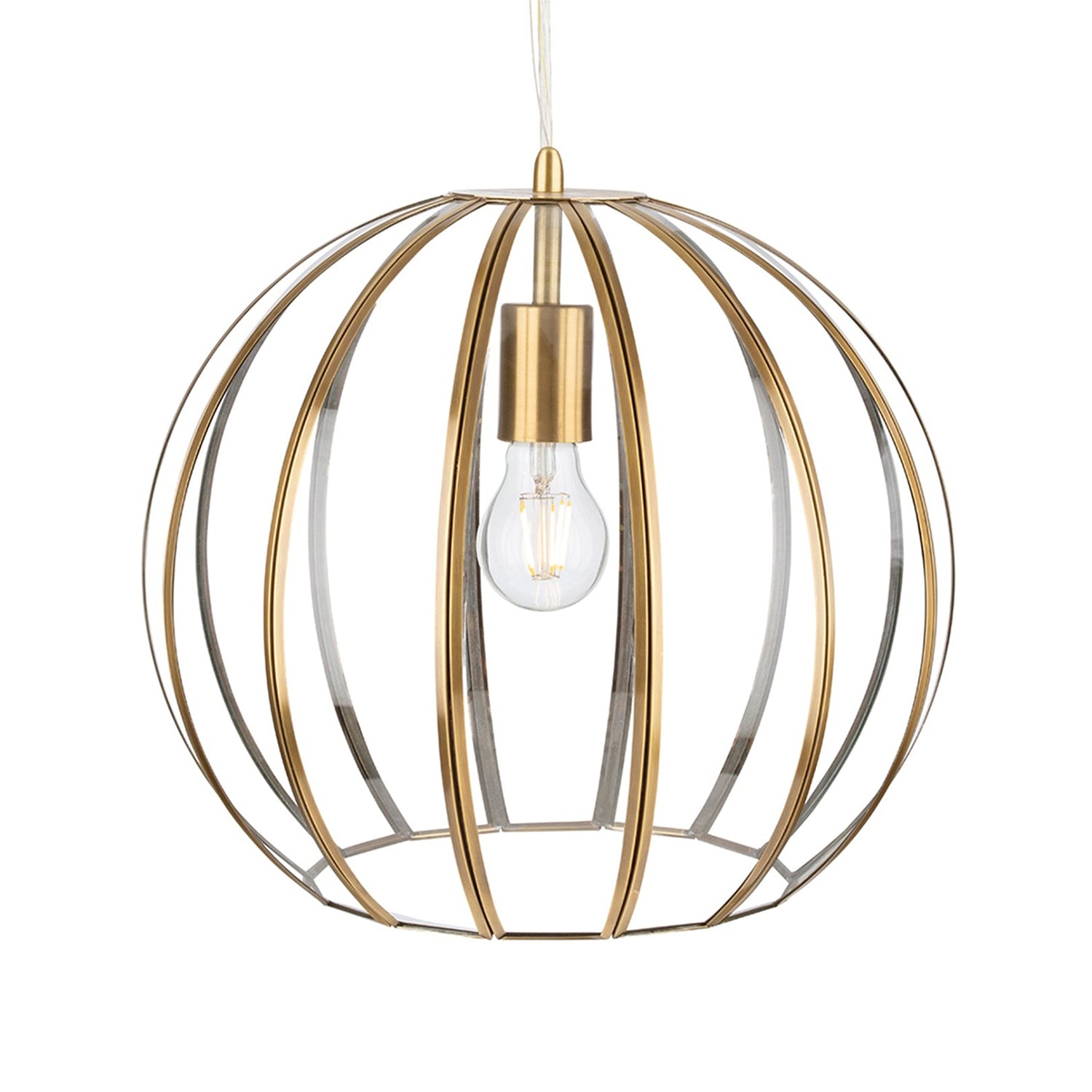 Muse Globe Pendant Light, Clear/Antique Brass