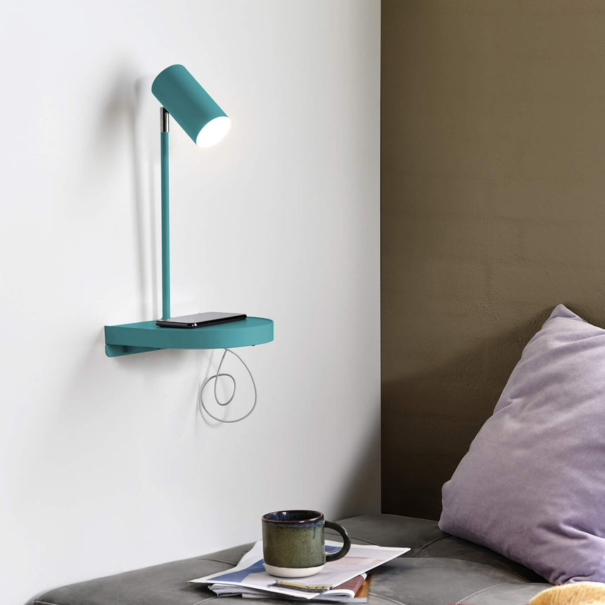 Cody Wall Light with USB Charger, Green