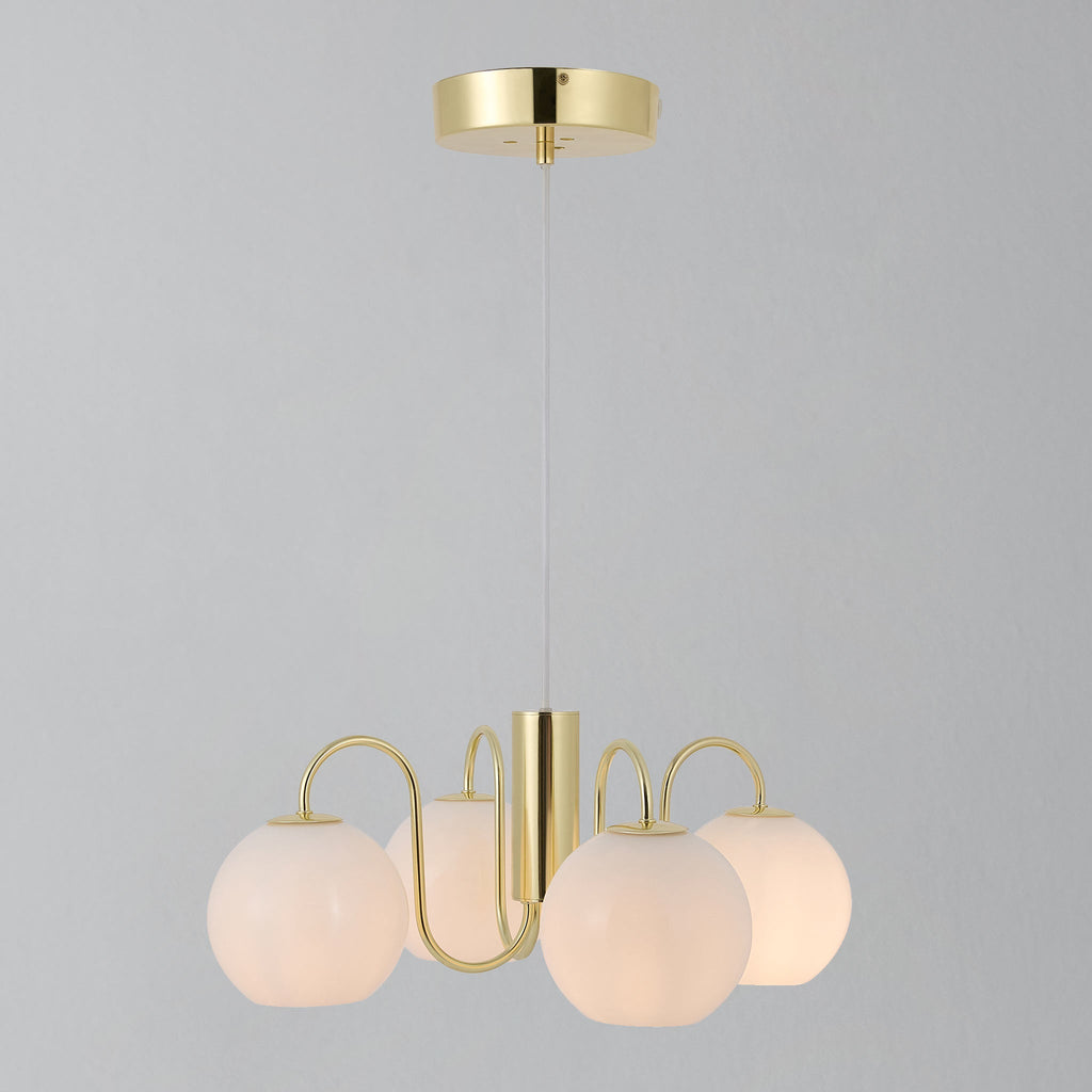 Franca 4 Light Pendant Chandelier, Brass/Opal