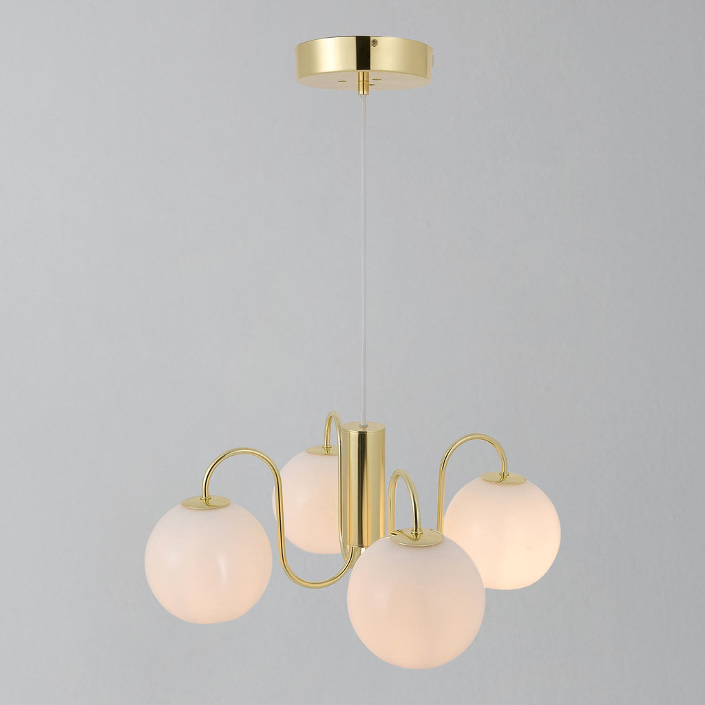 Franca 4 Light Pendant Chandelier, Brass/Opal