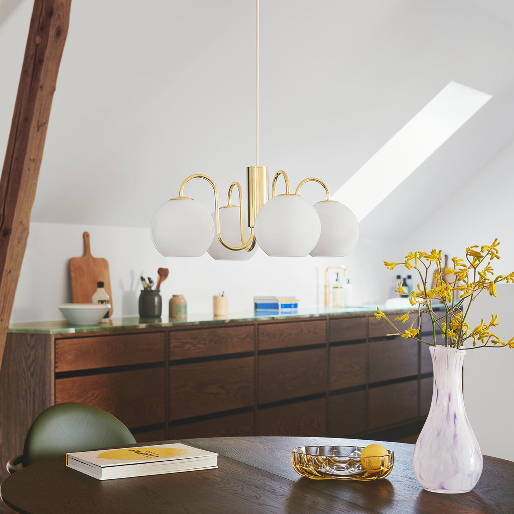 Franca 4 Light Pendant Chandelier, Brass/Opal