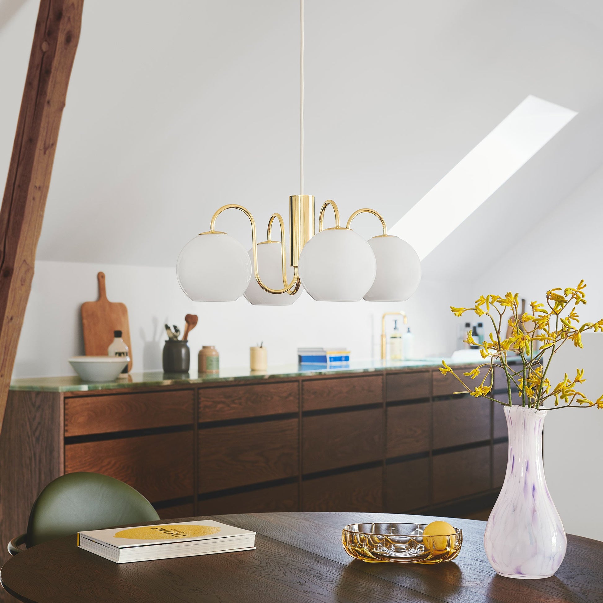 Franca 4 Light Pendant Chandelier, Brass/Opal