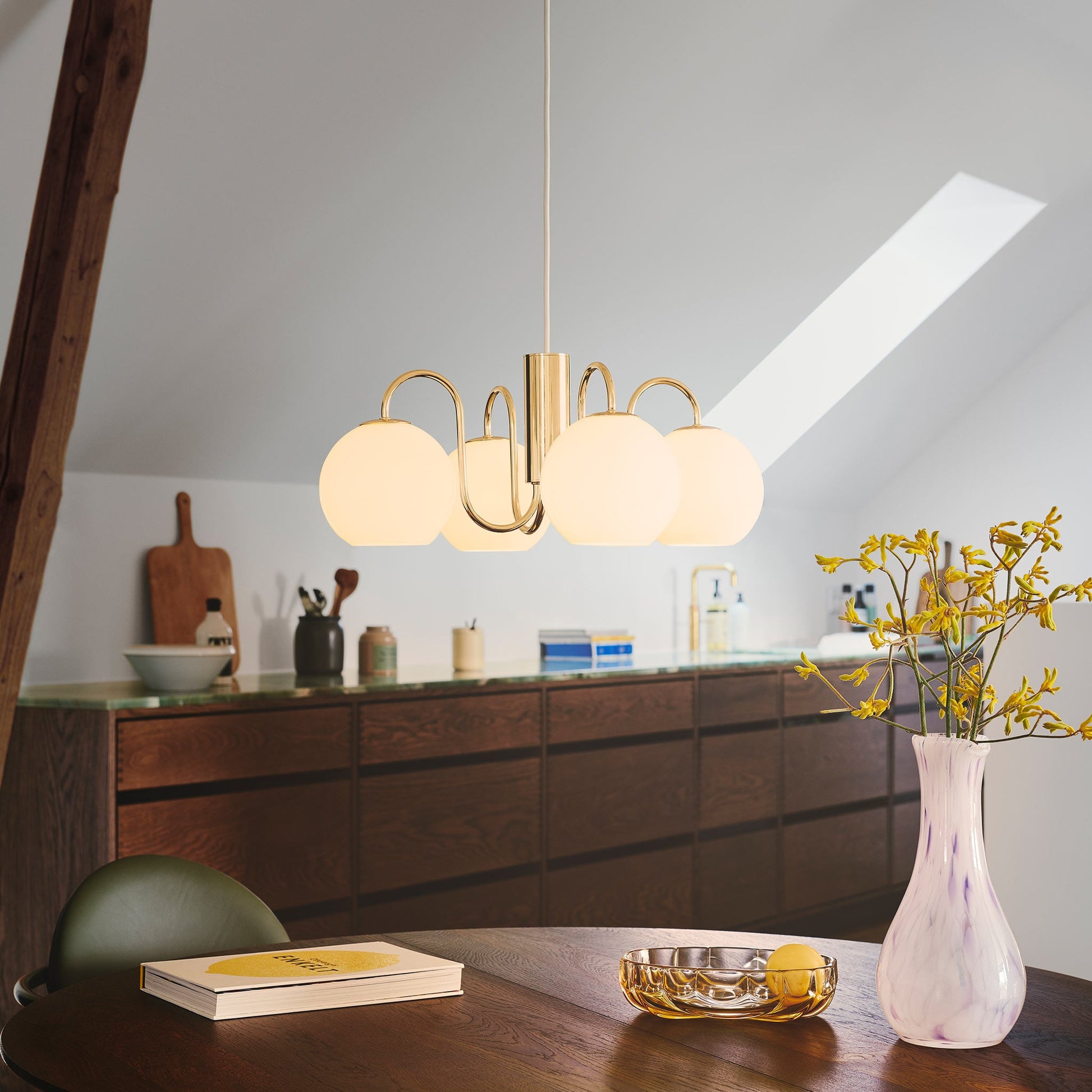 Franca 4 Light Pendant Chandelier, Brass/Opal
