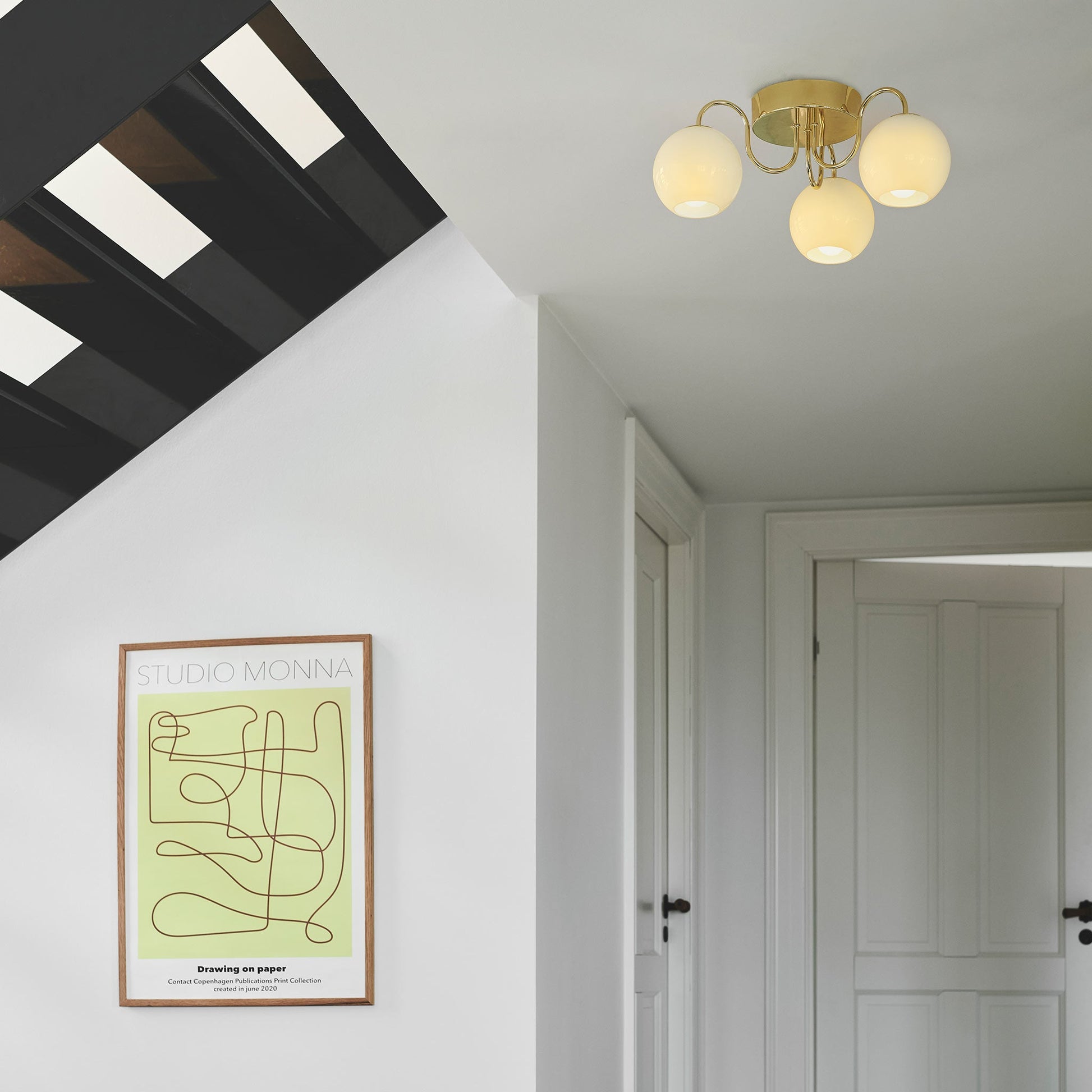 Franca Semi-flush Ceiling Light, Brass/Opal