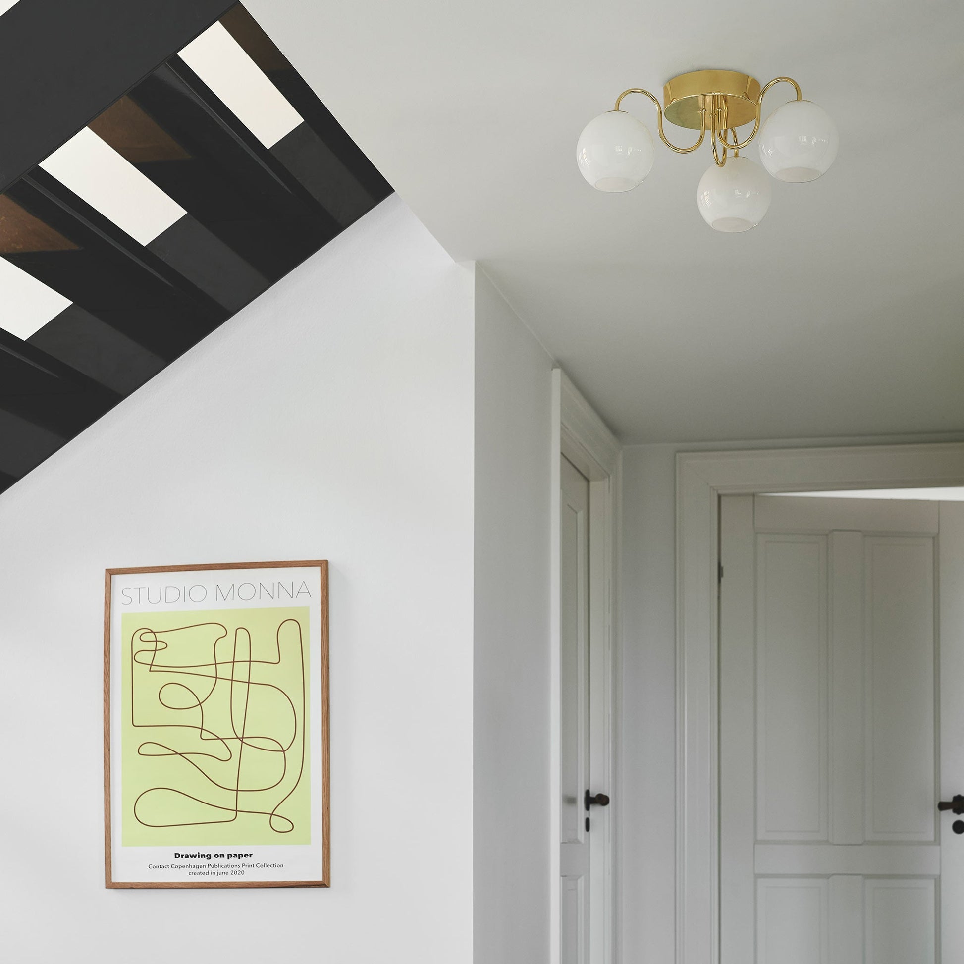 Franca Semi-flush Ceiling Light, Brass/Opal