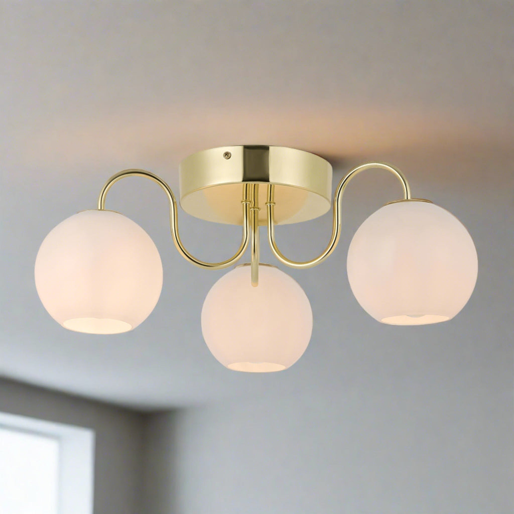 Franca Semi-flush Ceiling Light, Brass/Opal