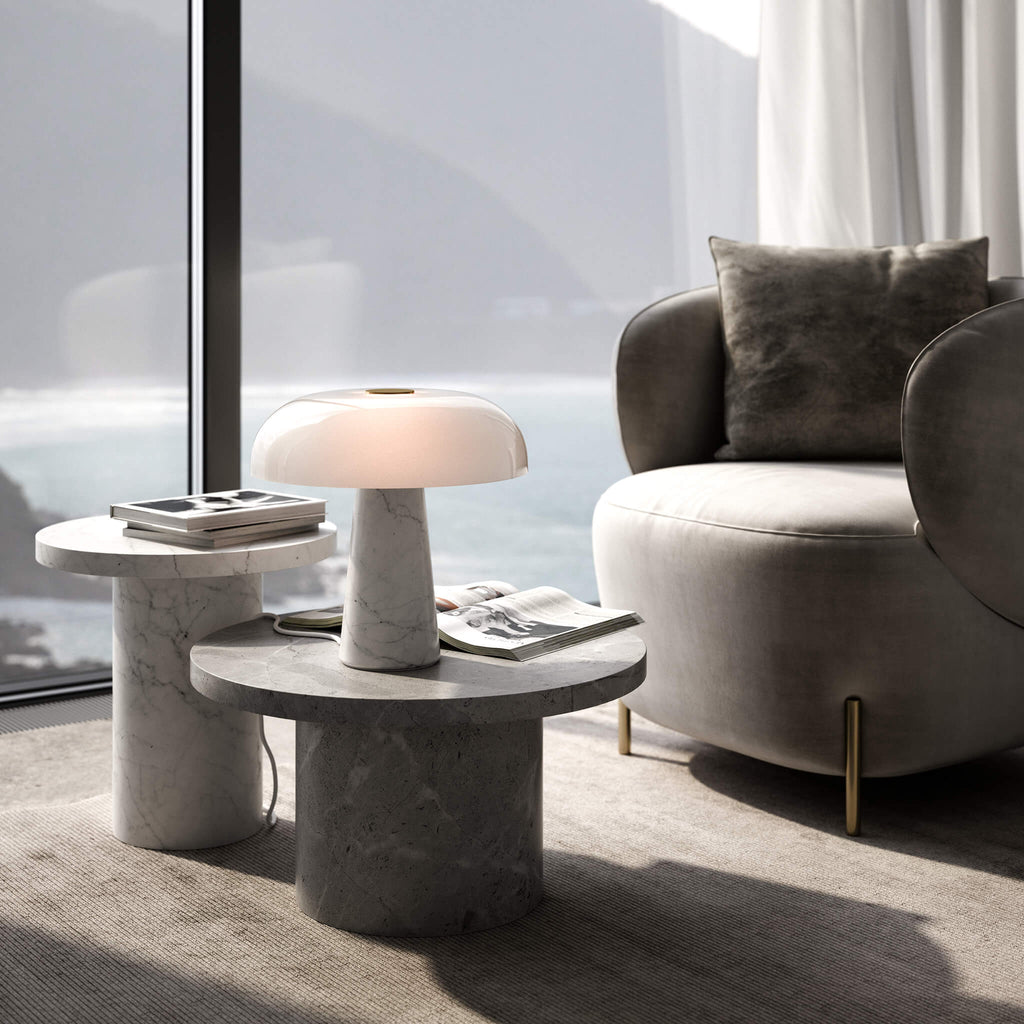 Nordlux Glossy White Marble Table Lamp - -Lampsy