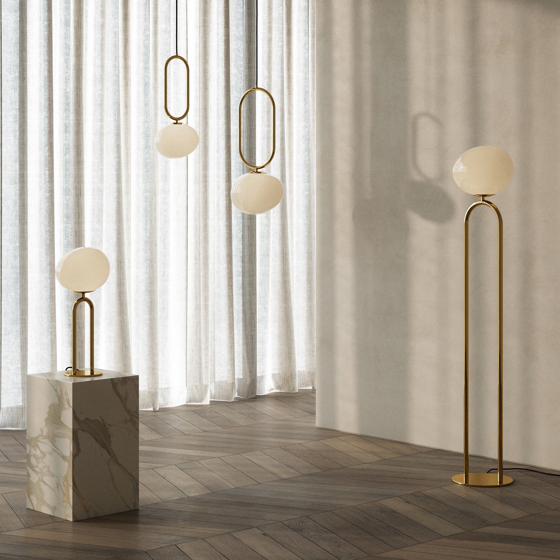 Shapes 22 Pendant Light, Brass/Opal