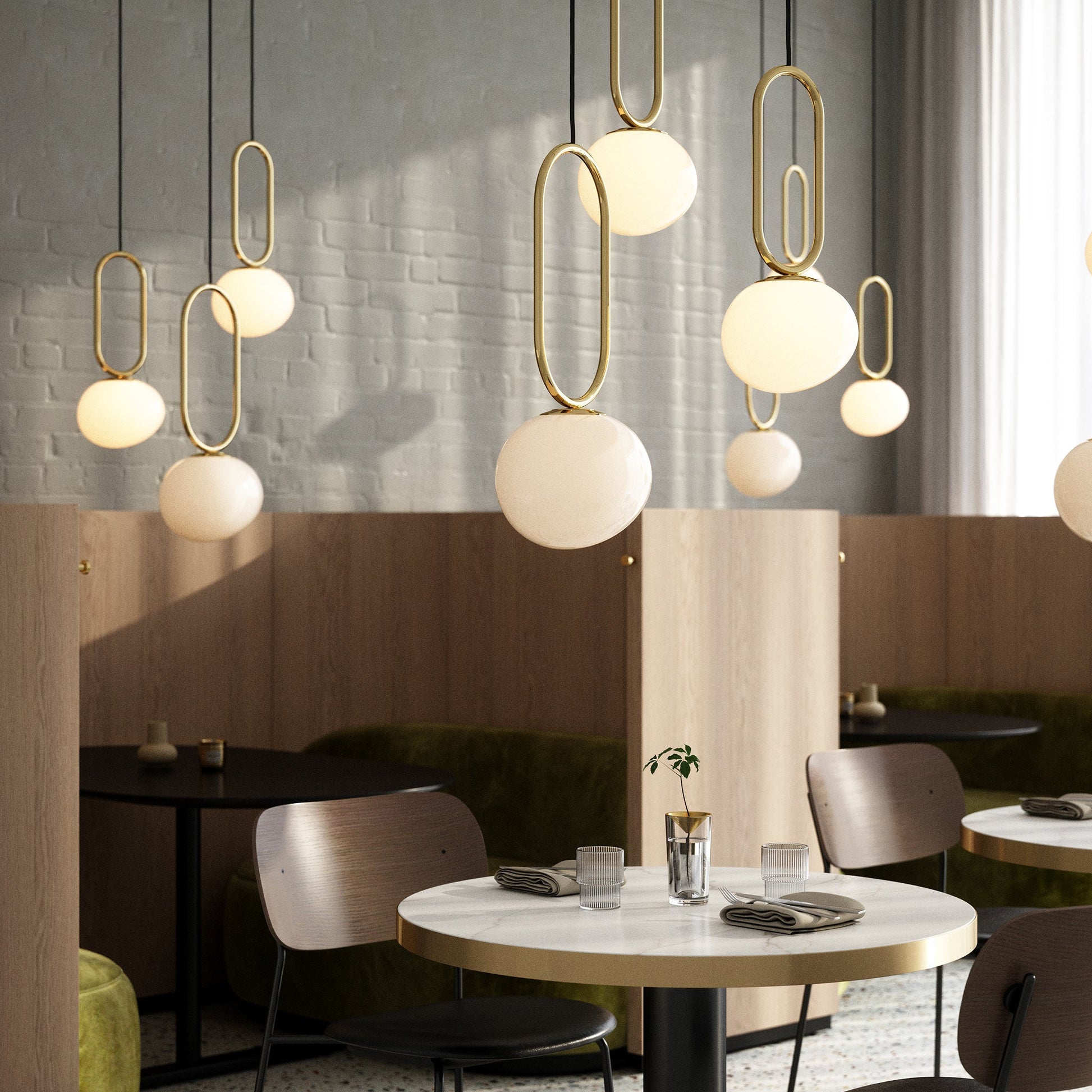 Shapes 22 Pendant Light, Brass/Opal