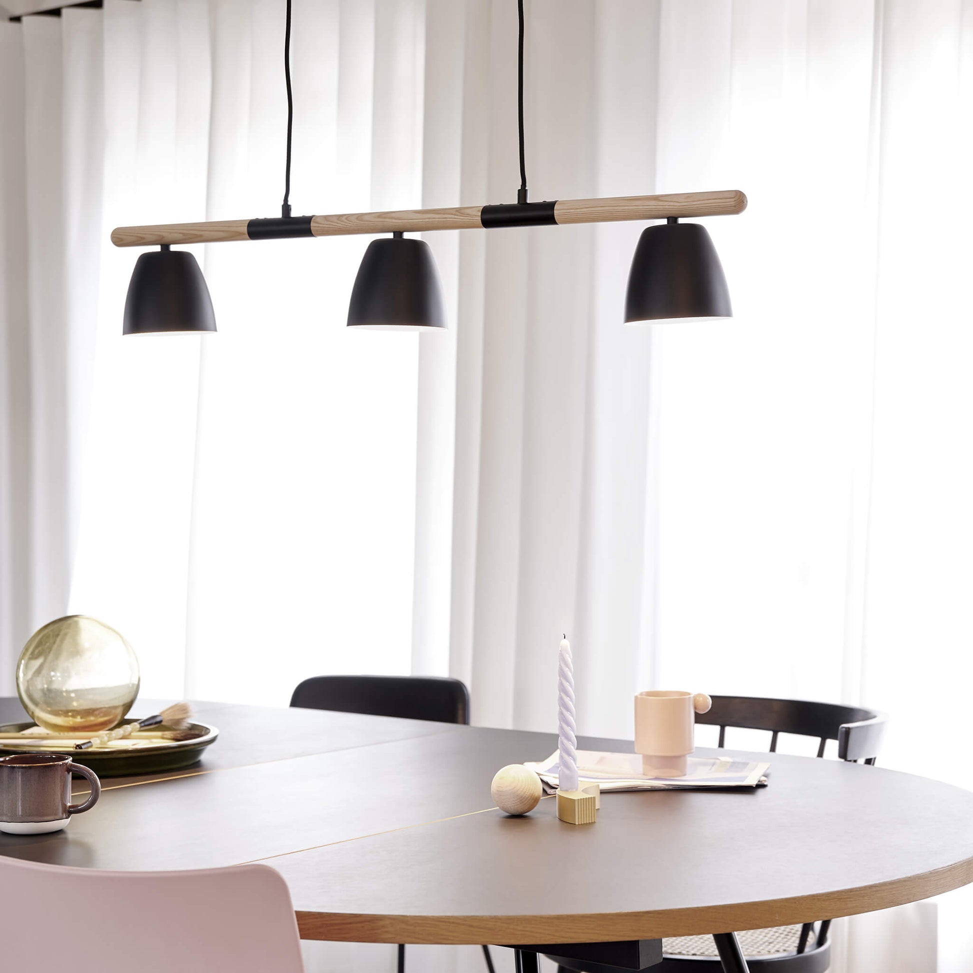 Theo 3 Light Island Pendant Light, Black/Brown