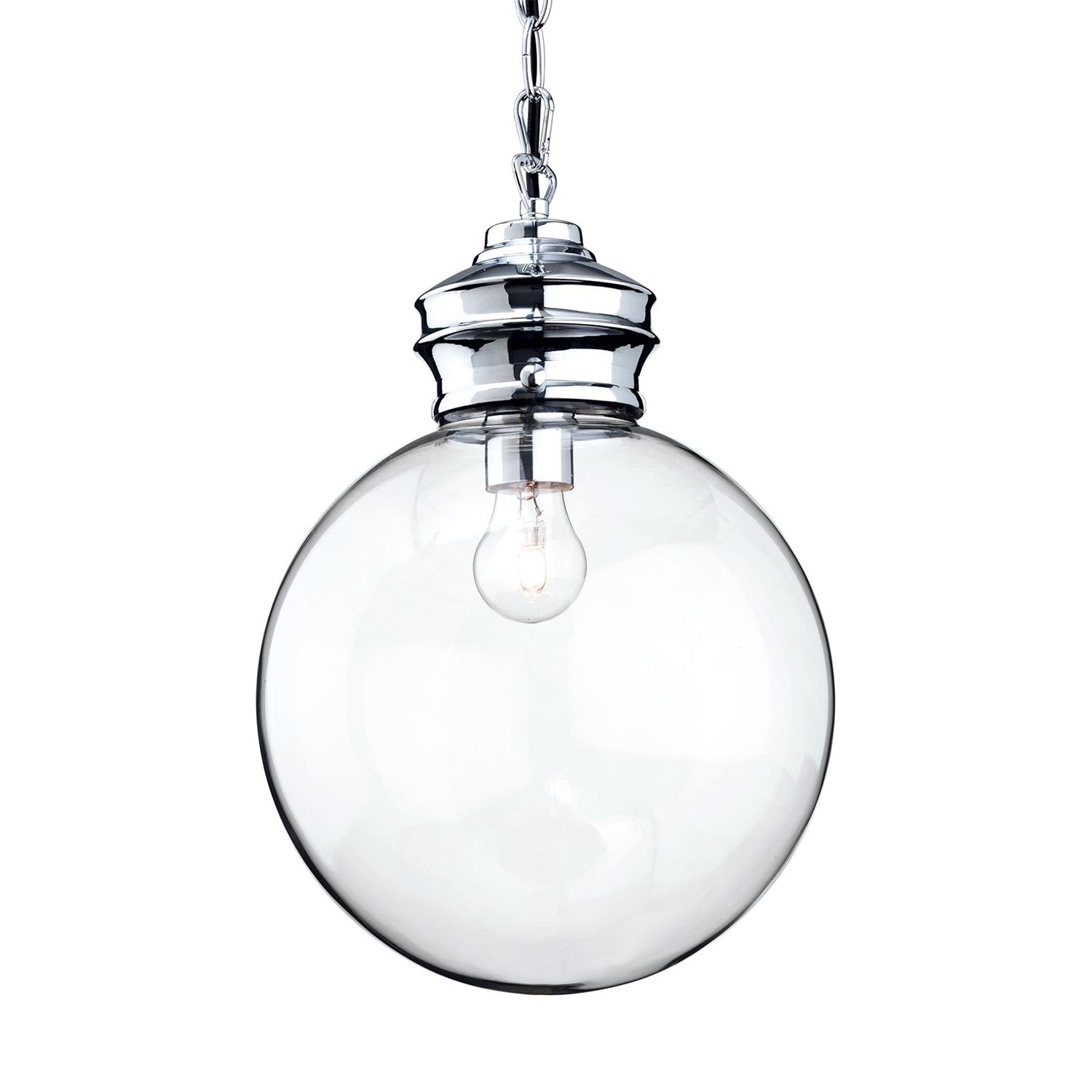 Lia 21cm Glass Globe Pendant, Clear/Chrome