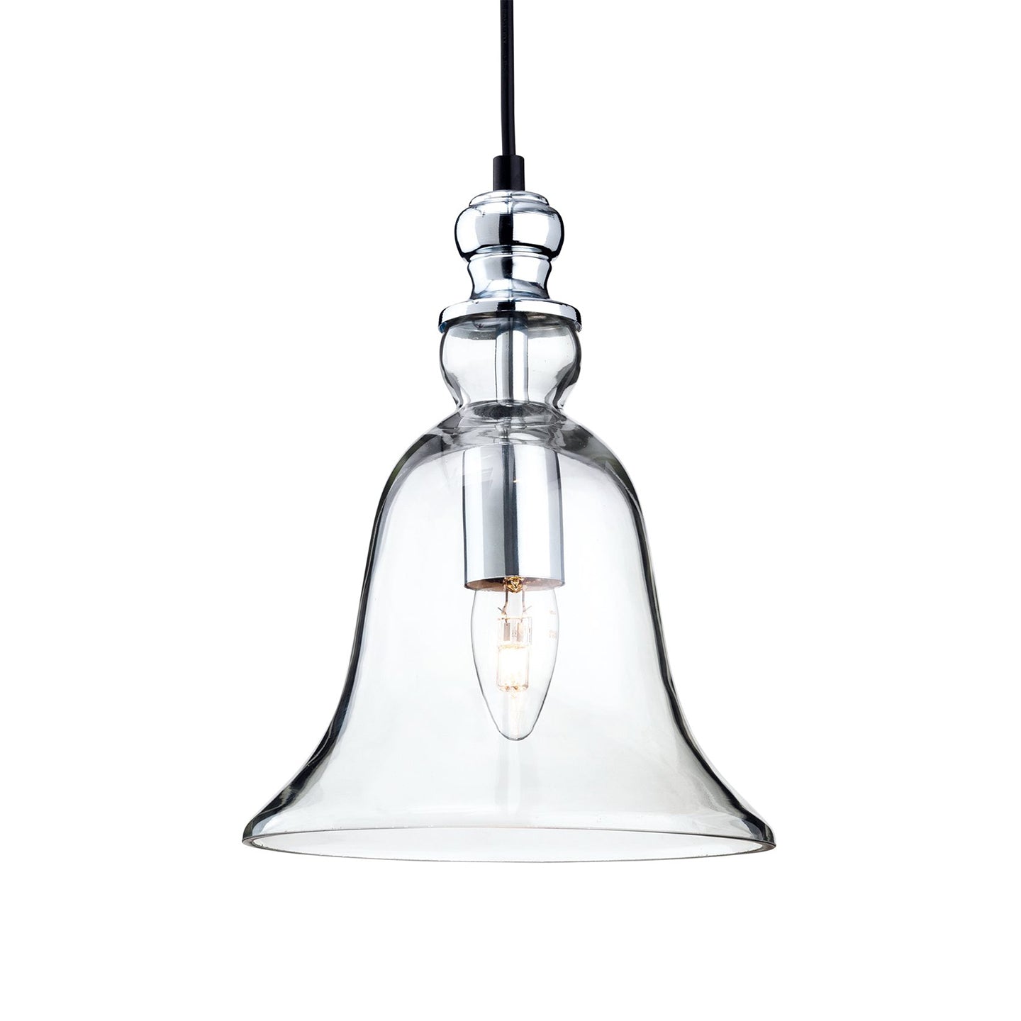 Lia 25cm Glass Bell Pendant Light, Clear/Chrome