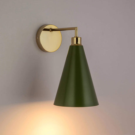 Cone Shade Wall Light, Brass/Olive